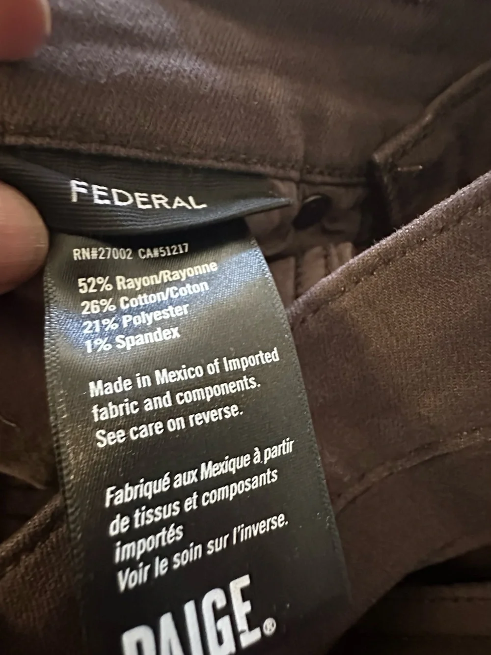 PAIGE Men’s dark brown Slim Fit Cotton Pants
